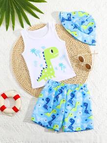 Young Boys Swimwear - Two Pieces Swimwear With Front Printed Top Young Boys 2 Pieces - Multicolor - View 1