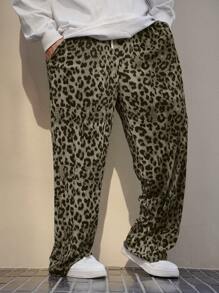 DAZY Pantalones para hombre con estampado de leopardo multicolor, de estilo elegante, para todas las estaciones
