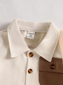 SHEIN Playful Pals 男婴撞色工装口袋短袖衬衫