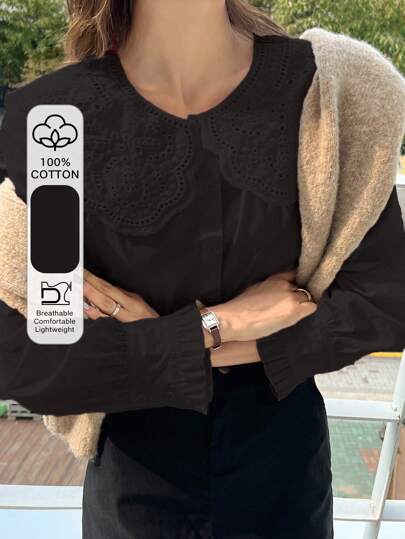 DAZY Contrast Schiffy Statement Collar Flare Sleeve Blouse Long Sleeve Top