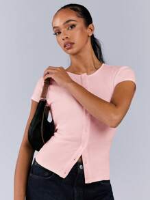 Athîral Camiseta casual de mujer de unicolor con botones delanteros y mangas cortas