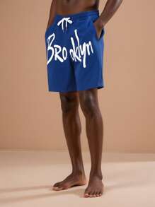 Manfinity Swimmode Men's Summer Holiday Letter Print Drawstring Waist Beach Shorts  Men Swim Trunks - Multicolor - View 3