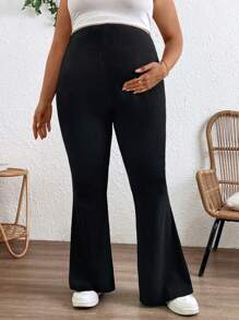 SHEIN Plus Size Maternity High Waist Skinny Flare Pants, Solid Color & Casual