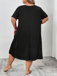 SHEIN CURVE+ Curve Plus 红色心形印花长裙，情人节 - 黑色 - 查看 2