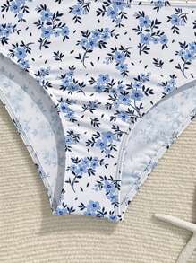 Conjunto de bikini con volantes y estampado floral diminuto para adolescentes