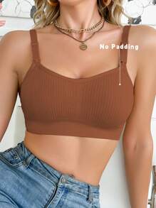 Moonlight&Mama Maternity Solid Color Casual Comfortable Seamless Nursing Bra Without Padding - Brown - View 4