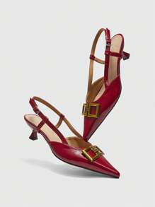 CUCCOO BIZCHIC Giày cao gót hở mũi thời trang nữ, trang trí dây xích, giày đi làm - Đỏ - Xem 9