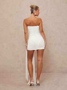 SHEIN x Lina Lumalex Women's White Summer 70s Party Vacation Holiday Halter Crochet Look Bodycon Mini Dress,Satin Asymmetrical Starfish,Shell & Metal Decor Beach Swimwear - White - View 5