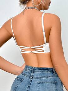 Front Closure Balconette 1/2 Cup Underwired Push-Up Floral Lace Racerback Crisscross Sheer Women Lingerie Bra, White - White - View 2