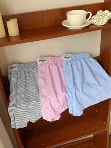 SHEIN EZwear 3件套加大码条纹短裤，多色 - 彩色 - 查看 7