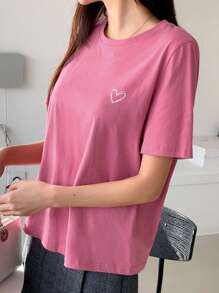 DAZY Women's Heart Printed Short Sleeve T-Shirt - Hot Pink - View 3