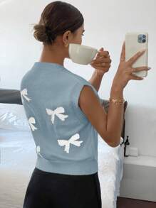 SHEIN Frenchy Women's Casual Bow Knit Vest Winter