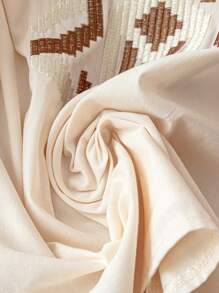 Franclia Retro Heavily Embroidered 3/4 Sleeve Crew Neck Casual Shirt - Apricot - View 5