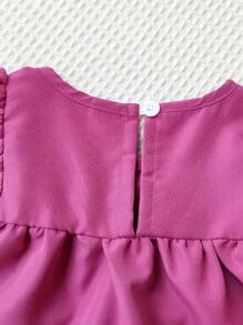 Baby Girl Fashion Sweet Bow Ruffle Trim Hollow Out Cap Sleeve Dress, Suitable For Summer