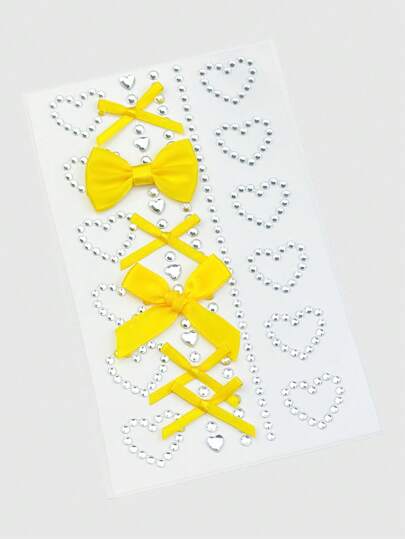 Kawaii 1pc Bow & Heart Shaped Face Gems Stickers