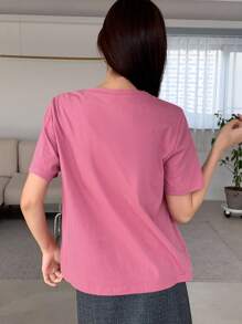 DAZY Women's Heart Printed Short Sleeve T-Shirt - Hot Pink - View 2