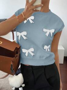 SHEIN Frenchy Women's Casual Bow Knit Vest Winter