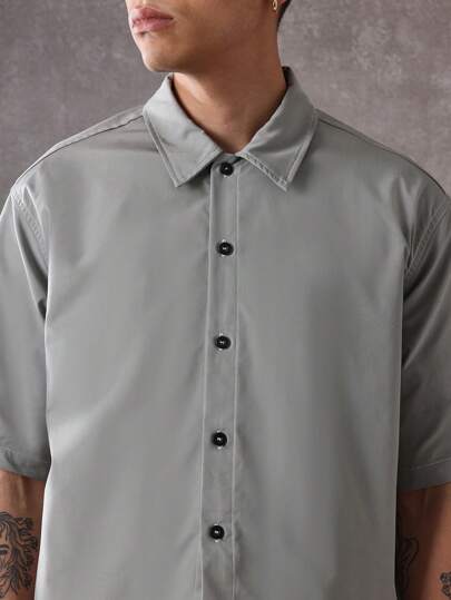 Oversized Lightweight Nylon Back Logo Print Shirt