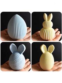 1pc Colorful Egg Shaped Silicone Mold - Rabbit Ears Candle, Wax, Plaster Decor Mold For DIY Handmade Casting, Holiday Decoration, Wedding, Party, Table Centerpiece