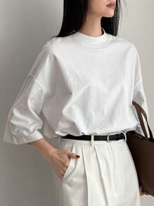 Dazy-Less Losse, casual, minimalistische T-shirt met korte mouwen voor vrouwen in Old Money-stijl, casual, oversized T-shirt voor vrouwen