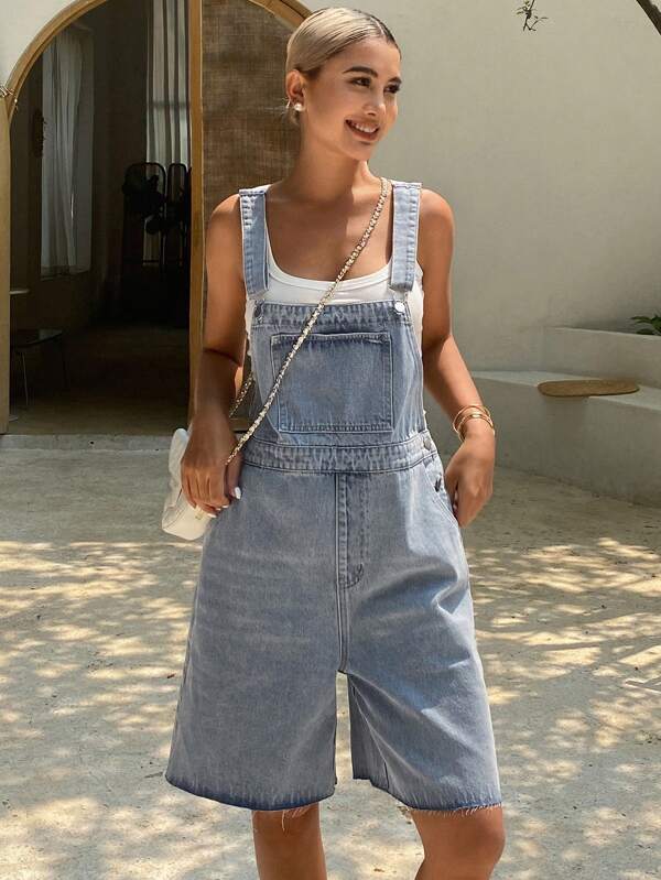 Livesso Damen zerrissene einfarbige Lässig Denim Latzhose, Sommer
