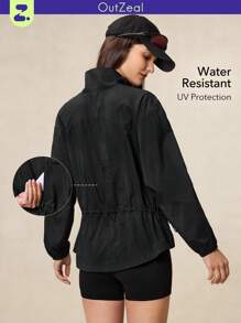 OutZeal WeatherProof-Air Water-Resistant UPF50+ Lightweight Stand Collar Jacket Women For LightRain With Zipper Pockets Athletic Workout Running