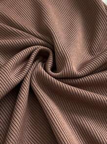 Franclia 2 件女式夏季商务休闲装：咖啡棕色无袖高领紧身衣，带口袋和腰带装饰，棕色竖条纹阔腿短裤 - 咖啡棕 - 查看 6