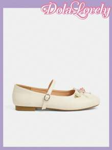 Dola Lovely Women Silver Round Toe Bowknot Mary Jane Flats, Fashion Casual Shoes - Beige - View 6