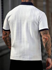 Manfinity CasualCool 男士短袖拼色 Polo 衫，夏季时尚 - 白色 - 查看 2