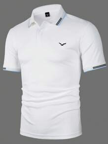 Manfinity Mode Men's Summer Casual Contrast Trim Short Sleeve Polo Shirt Polo Shirt For Men Shirts For Men Men Polo Shirts - White - View 3