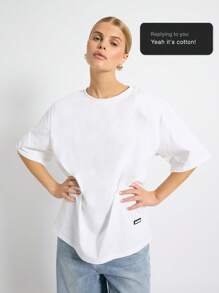 AiiRZ Oversized Shoulder Pad Round Neck Basic T-Shirt
