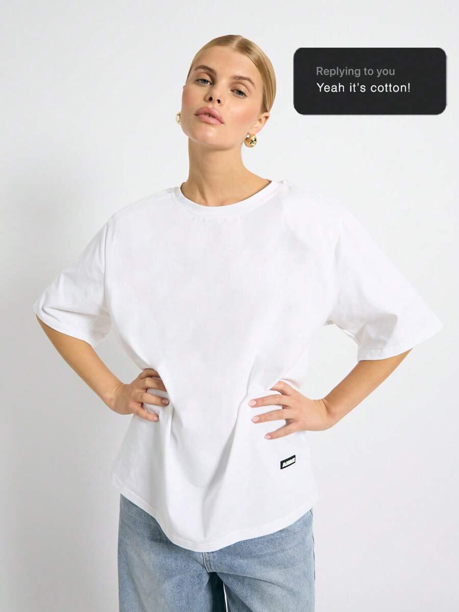 AiiRZ Oversized Shoulder Pad Round Neck Basic T-Shirt