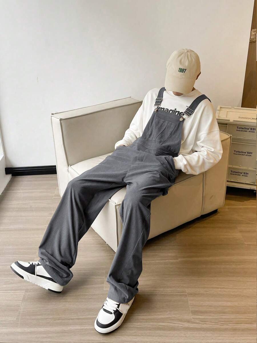 Manfinity Hypemode Men's Loose Dungarees Jumpsuit With Pockets - Dark Grey - View 1