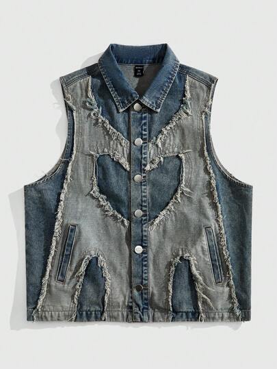 Grunge Punk Men's Grunge Denim Vest, Fashionable For Summer