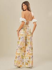 L'Amorae Women's Solid Color 3D Floral Off Shoulder Top, Fashionable For Summer, Vacation, Beach