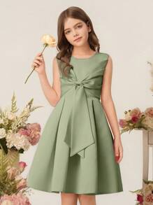 Children Princess Dress, Girls Flower Backless Birthday Party Dress,Wedding Flower Girl Gown With Bow - Green - View 3