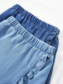 SHEIN Tween Girls Summer High Waist 2 Pcs Ruffle Cute Baggy Denim Jeans Short Skort,Girls Summer Beach Boho Vacation Casual Softness Shorts Outfits,Summer Brunch Graduation Outfits,Summer Rave Concert Festival Outfits - Multicolor - View 4