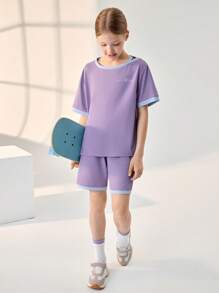 JNSQ Conjunto de camiseta e shorts esportivos casuais para meninas adolescentes de volta às aulas