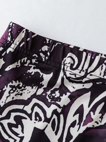 Flirla Falda vintage talla grande con estampado de vid antiguo exótico en degradado de negro y morado, silueta liviana tipo A, estampado antiguo exótico de Dunhuang, uso occidental retro, estilo Y2K, ajustada al Body - Multicolor - Ver 4