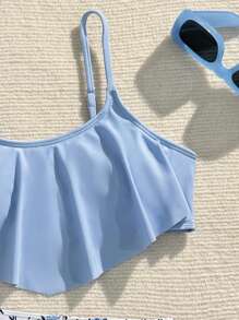 Conjunto de bikini con volantes y estampado floral diminuto para adolescentes