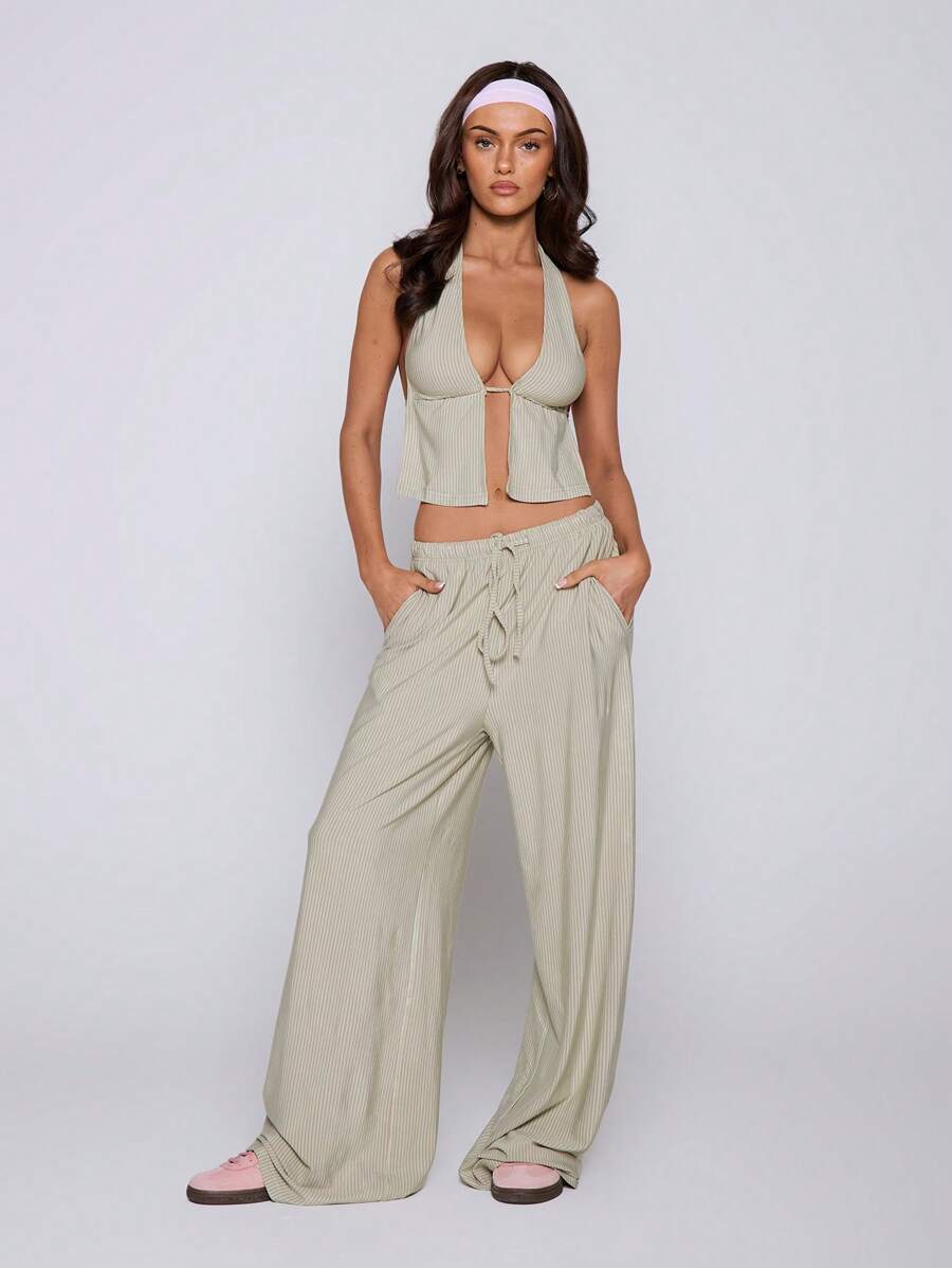 MUSERA Halterneck Tie Back Longline Bralette Striped Top Only Spring Summer Cute Vacation Holiday - Multicolor - View 1