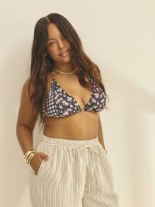 Aralina Curve Slider Triangle Spliced Print Bikini Top For Summer Beach Vacation - Multicolor - View 6