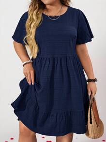 SHEIN CURVE+ Plus Size Red Doll Patchwork Dress, Elegant For Valentine's Day And Vacation, Spring/Summer