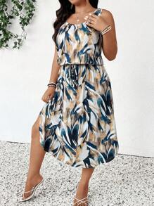 SHEIN Frenchy Plus Size Sleeveless All Over Print Casual Vacation Dress,Flowy Dress - Multicolor - View 4