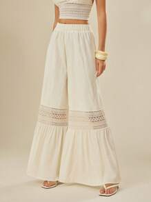 L'Amorae Set di abbigliamento coordinato composto da top a canotta con dettagli in pizzo e pantaloni con dettagli in pizzo, adatto per look da Ibiza