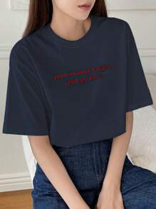 DAZY Women T-Shirts Slogan Casual - Navy Blue - View 4