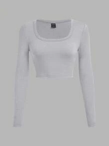 SHEIN EZwear 3 件套黑色、灰色和深蓝色 U 领修身短袖 T 恤，适合夏季 - 彩色 - 查看 8