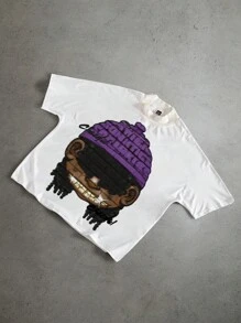 Manfinity EMRG 男士休闲卡通标语印花短袖T恤，夏季 - 彩色 - 查看 1