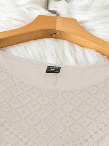 SHEIN LUNE Áo hai dây cổ tròn màu trơn tương phản cỡ lớn cho nữ - Màu be - Xem 3
