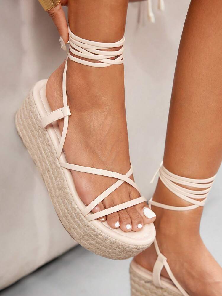 CUCCOO SZL Sandalias de plataforma con cuña y cordones cómodos de moda para mujer para días festivos